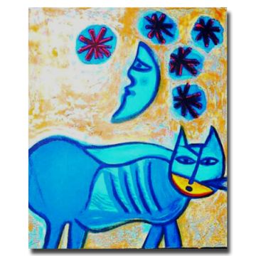 Chat et Lune bleu image 1